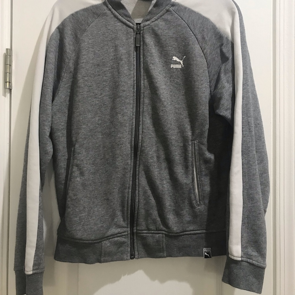 Ladies puma gray white zipper jacket small